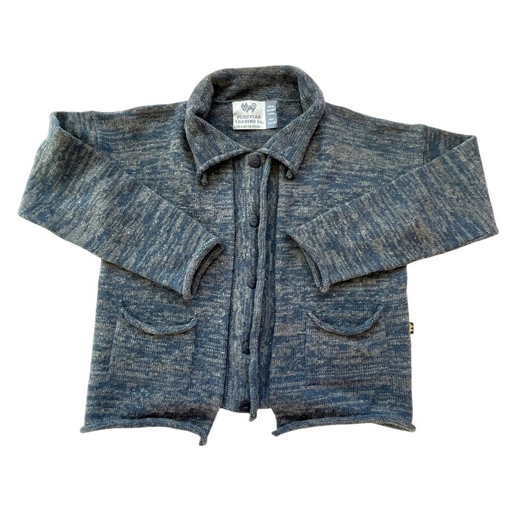 Peruvian Trading Co 100% Merino Wool Sweater Sz M Women Cardigan Marl Blue Gray - Picture 7 of 14